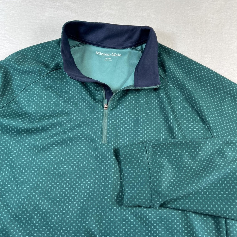 Mizzen+Main 1/4 Zip Pullover Mens Large Green Long Sleeve Geometric Print Golf